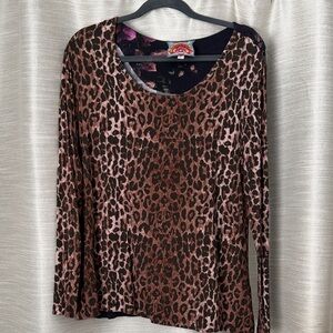 Johnny Was Leopard Print Long Sleeve Top